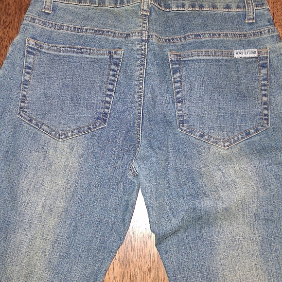 Max Studio Flare Strech Suede side laced Blue Jeans Y2K Size 8 - Picture 8 of 8